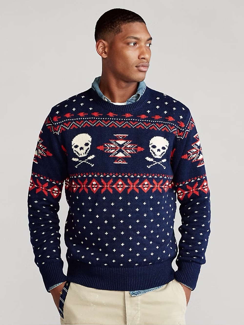 Polo Ralph Lauren Scull and Bones Jumper Fair Isle Sweater Crewneck Size Large